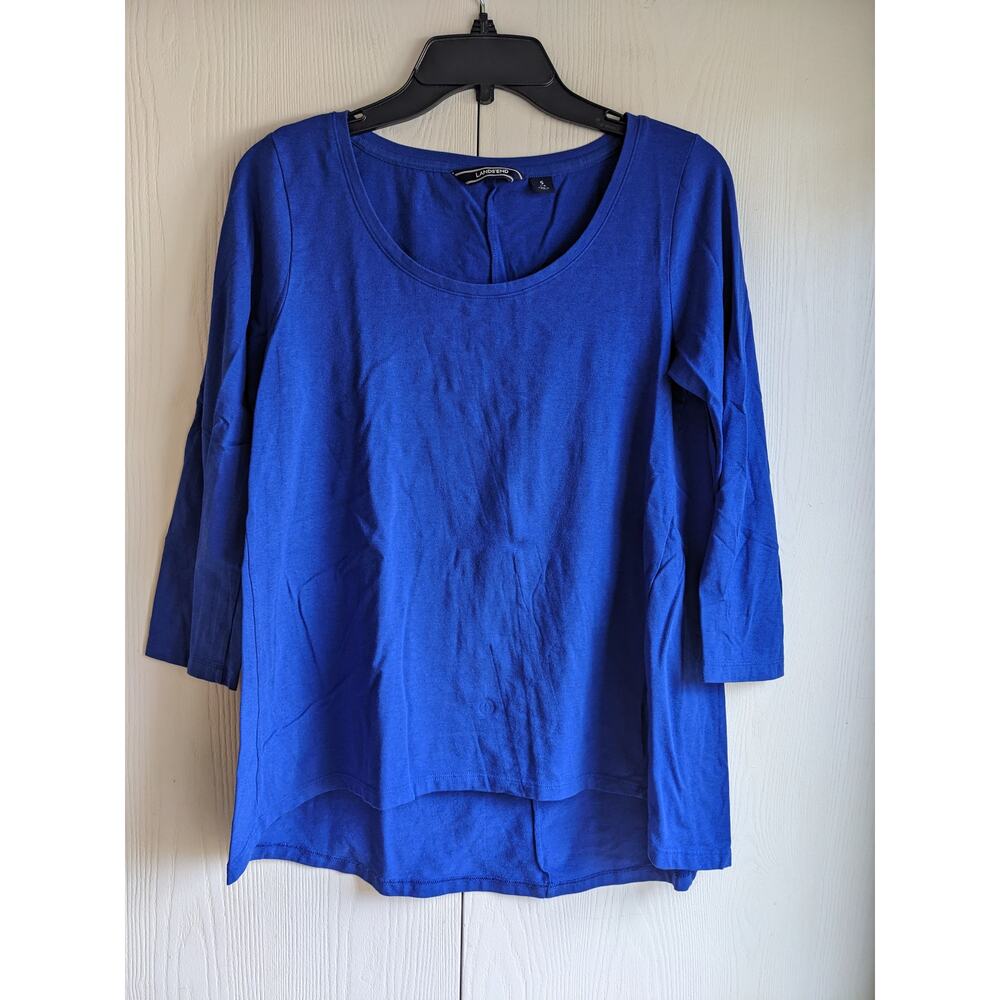Lands' End Women's Blue 3/4 Sleeve Scoop Neck Blended Fiber T-shirt Top Size S